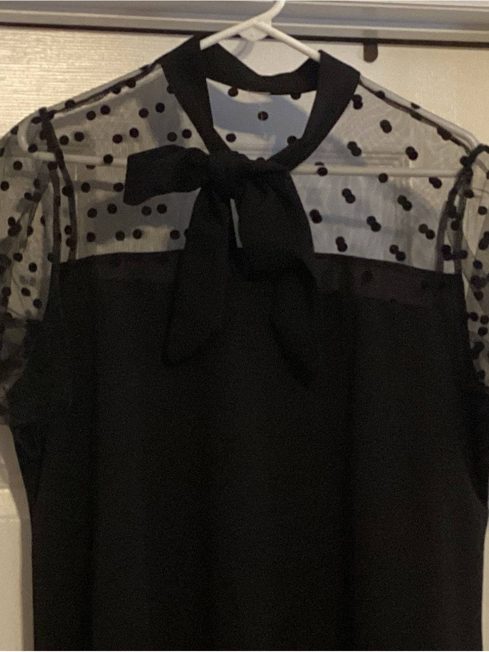 Cocktail Dress - Sheer Polka Dot Tie-Neck Women's 14W - Black